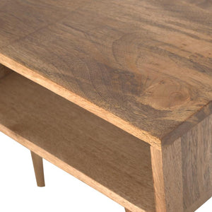 Solid Mango Wood Writing Desk | Dual Open Shelves | Oak-Style Finish
