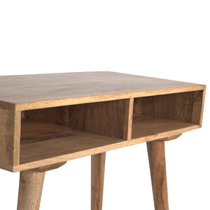 Solid Mango Wood Writing Desk | Dual Open Shelves | Oak-Style Finish