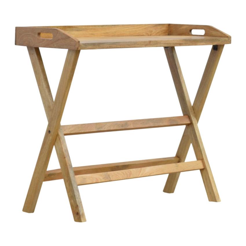Solid Mango Wood Writing Desk | Oak-Inspired Finish | Foldable Butler Design