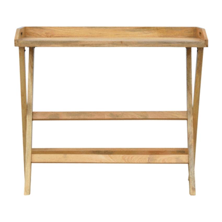 Solid Mango Wood Writing Desk | Oak-Inspired Finish | Foldable Butler Design