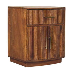 Solid Wood Curved Ribbed Bedside Table | 1 Drawer Wooden Nightstand