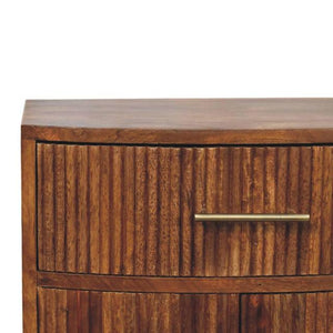 Solid Wood Curved Ribbed Bedside Table | 1 Drawer Wooden Nightstand