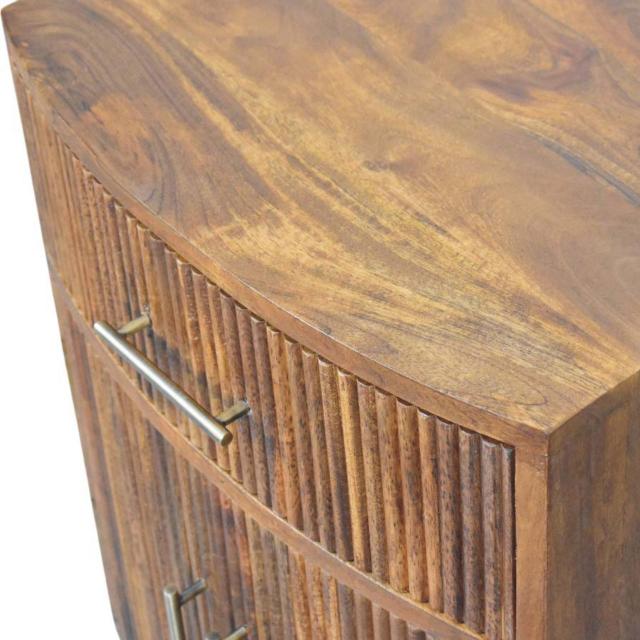 Solid Wood Curved Ribbed Bedside Table | 1 Drawer Wooden Nightstand