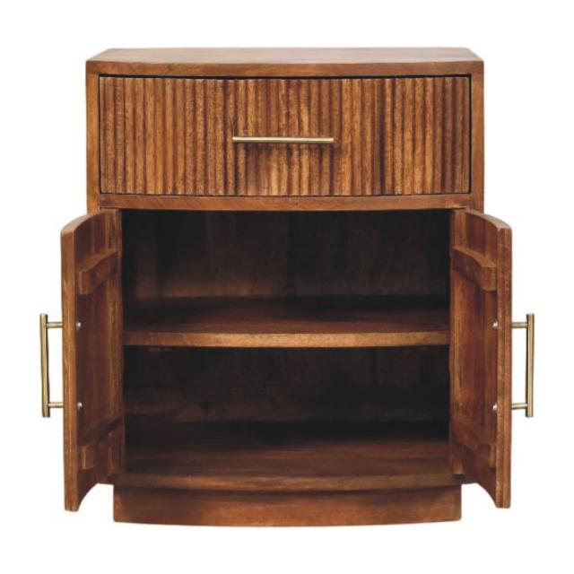 Solid Wood Curved Ribbed Bedside Table | 1 Drawer Wooden Nightstand