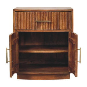 Solid Wood Curved Ribbed Bedside Table | 1 Drawer Wooden Nightstand