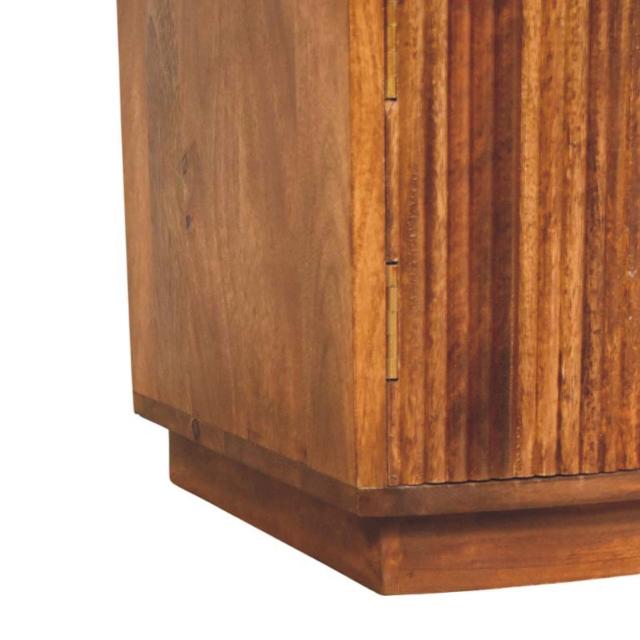 Solid Wood Curved Ribbed Bedside Table | 1 Drawer Wooden Nightstand