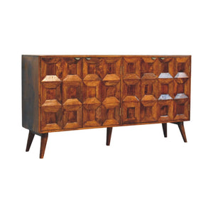 Solis Carved Sideboard | Solid Mango Wood | Chestnut Finish | 4 Doors