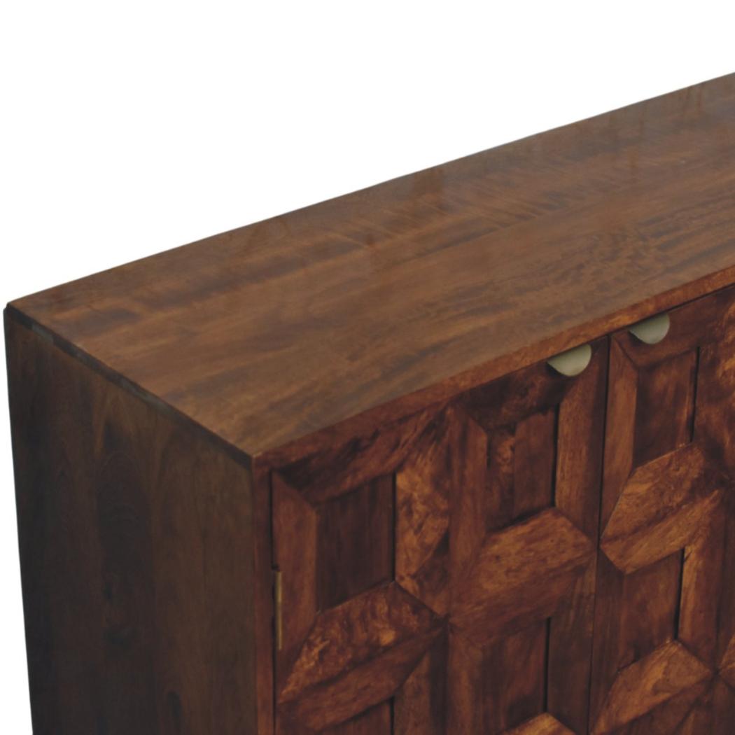 Solis Carved Sideboard | Solid Mango Wood | Chestnut Finish | 4 Doors
