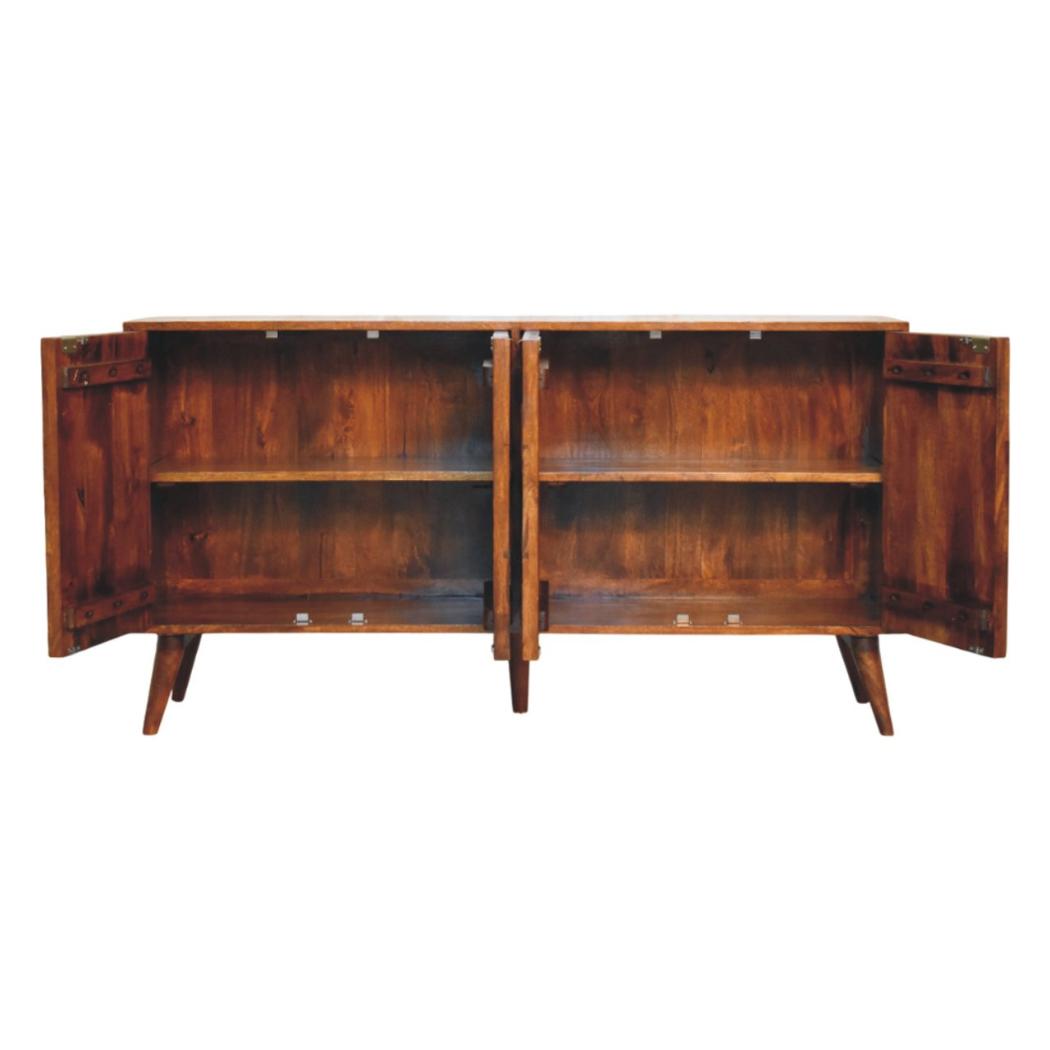 Solis Carved Sideboard | Solid Mango Wood | Chestnut Finish | 4 Doors