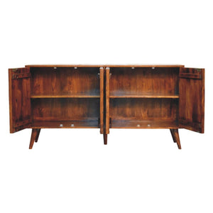 Solis Carved Sideboard | Solid Mango Wood | Chestnut Finish | 4 Doors