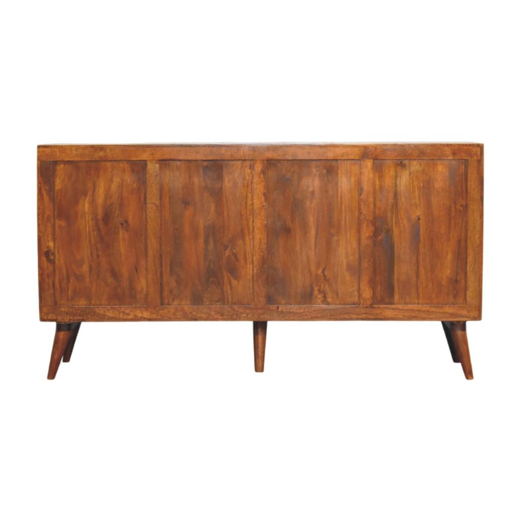 Solis Carved Sideboard | Solid Mango Wood | Chestnut Finish | 4 Doors