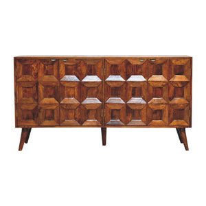 Solis Carved Sideboard | Solid Mango Wood | Chestnut Finish | 4 Doors