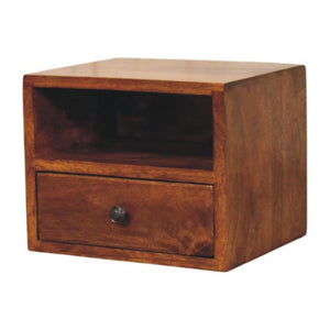 Solis Wall-Mounted Bedside Table | Solid Mango Wood | Chestnut Finish | 1 Drawer