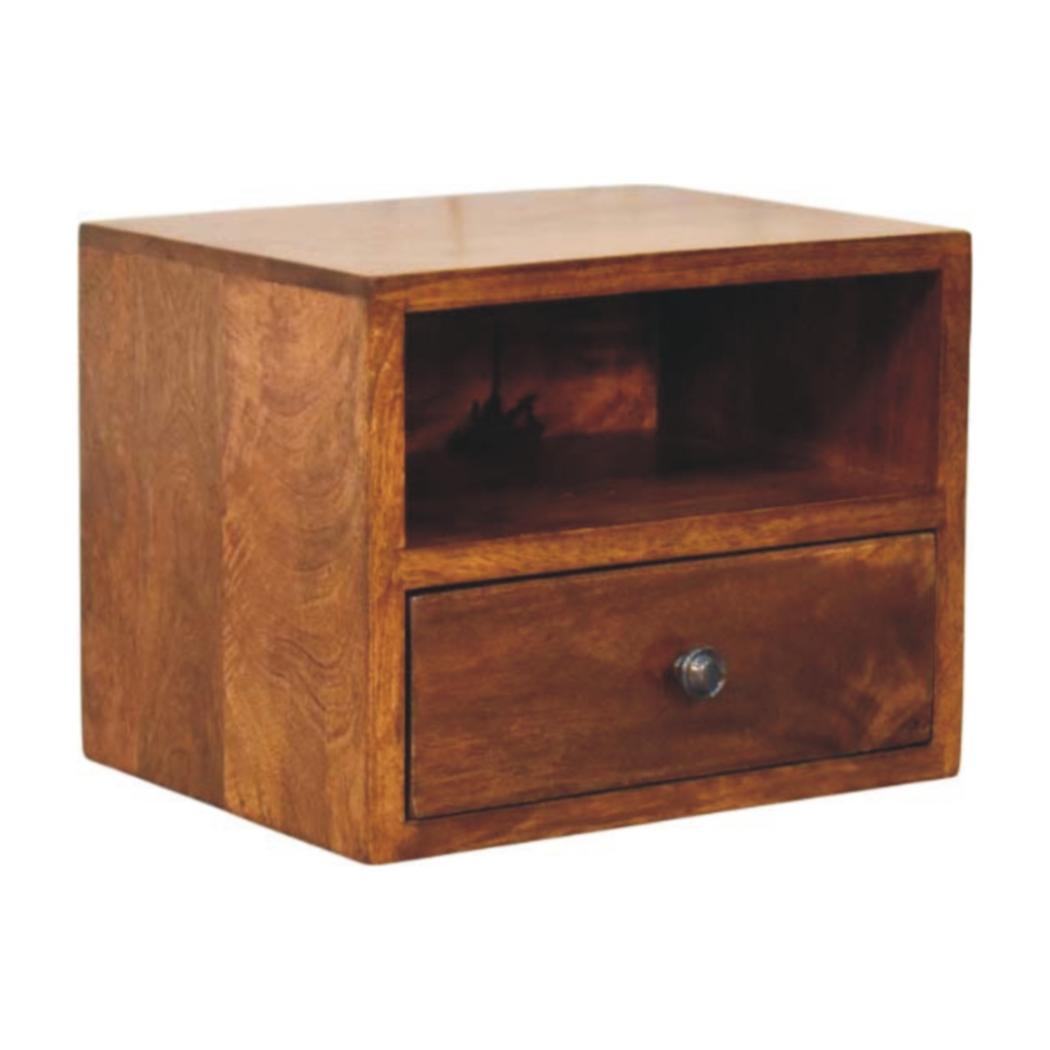 Solis Wall-Mounted Bedside Table | Solid Mango Wood | Chestnut Finish | 1 Drawer