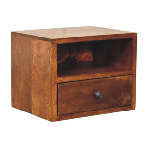 Solis Wall-Mounted Bedside Table | Solid Mango Wood | Chestnut Finish | 1 Drawer