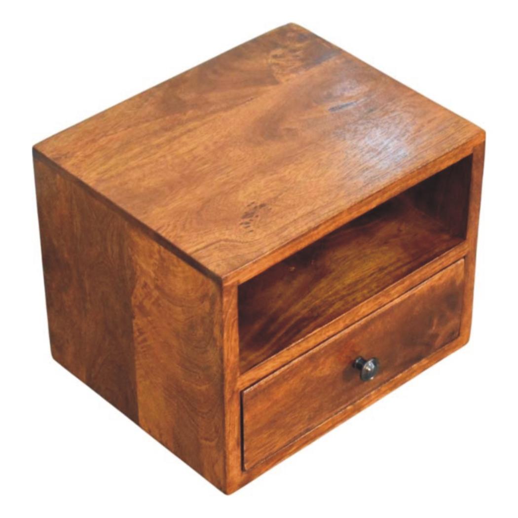 Solis Wall-Mounted Bedside Table | Solid Mango Wood | Chestnut Finish | 1 Drawer