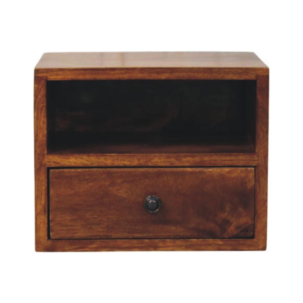 Solis Wall-Mounted Bedside Table | Solid Mango Wood | Chestnut Finish | 1 Drawer
