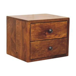 Solis Wall-Mounted Bedside Table | Solid Mango Wood | Chestnut Finish | 2 Drawers