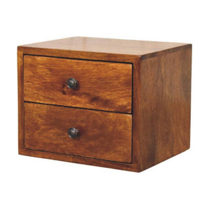 Solis Wall-Mounted Bedside Table | Solid Mango Wood | Chestnut Finish | 2 Drawers