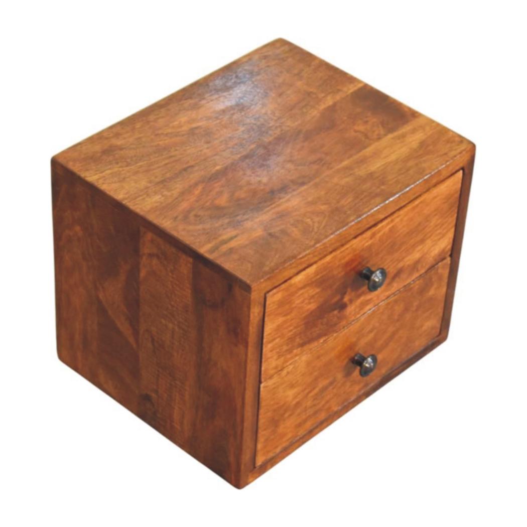 Solis Wall-Mounted Bedside Table | Solid Mango Wood | Chestnut Finish | 2 Drawers