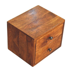 Solis Wall-Mounted Bedside Table | Solid Mango Wood | Chestnut Finish | 2 Drawers