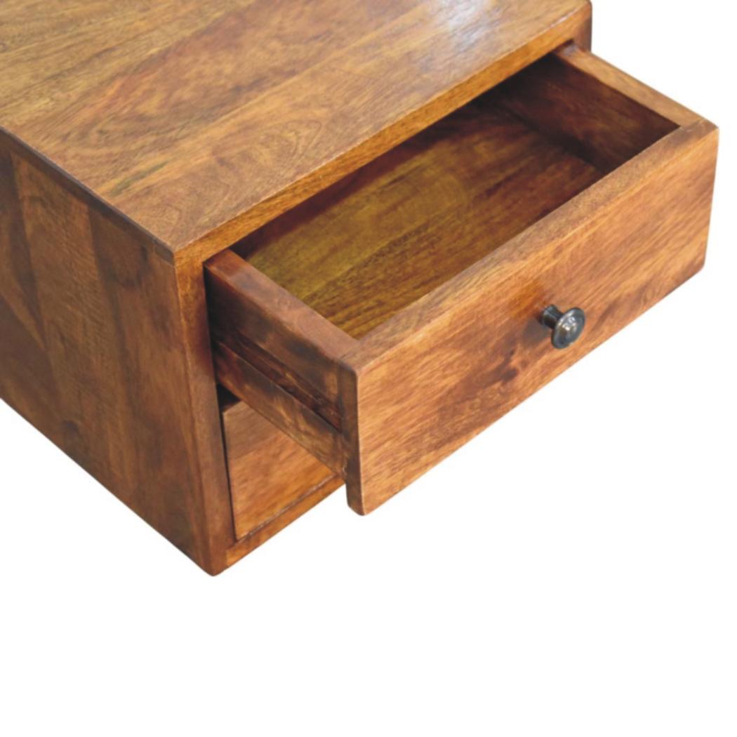 Solis Wall-Mounted Bedside Table | Solid Mango Wood | Chestnut Finish | 2 Drawers