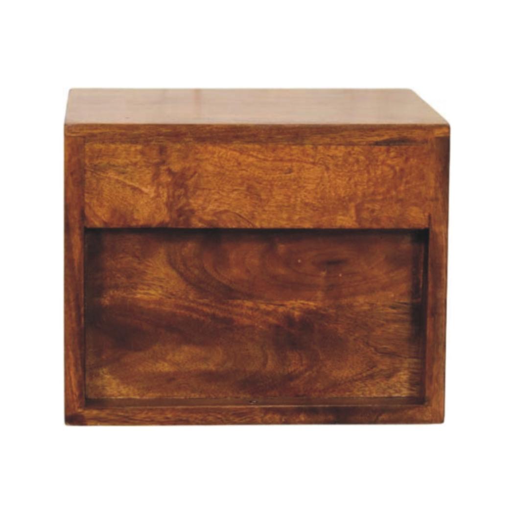 Solis Wall-Mounted Bedside Table | Solid Mango Wood | Chestnut Finish | 2 Drawers