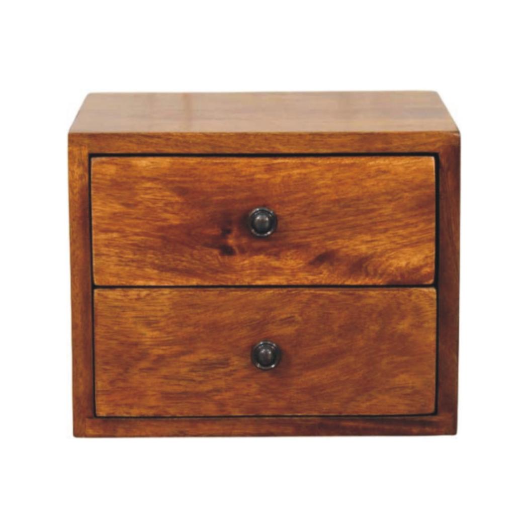 Solis Wall-Mounted Bedside Table | Solid Mango Wood | Chestnut Finish | 2 Drawers