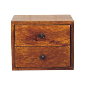 Solis Wall-Mounted Bedside Table | Solid Mango Wood | Chestnut Finish | 2 Drawers