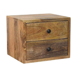 Solis Wall-Mounted Bedside Table | Solid Mango Wood | Oak-ish Finish | 2 Drawers