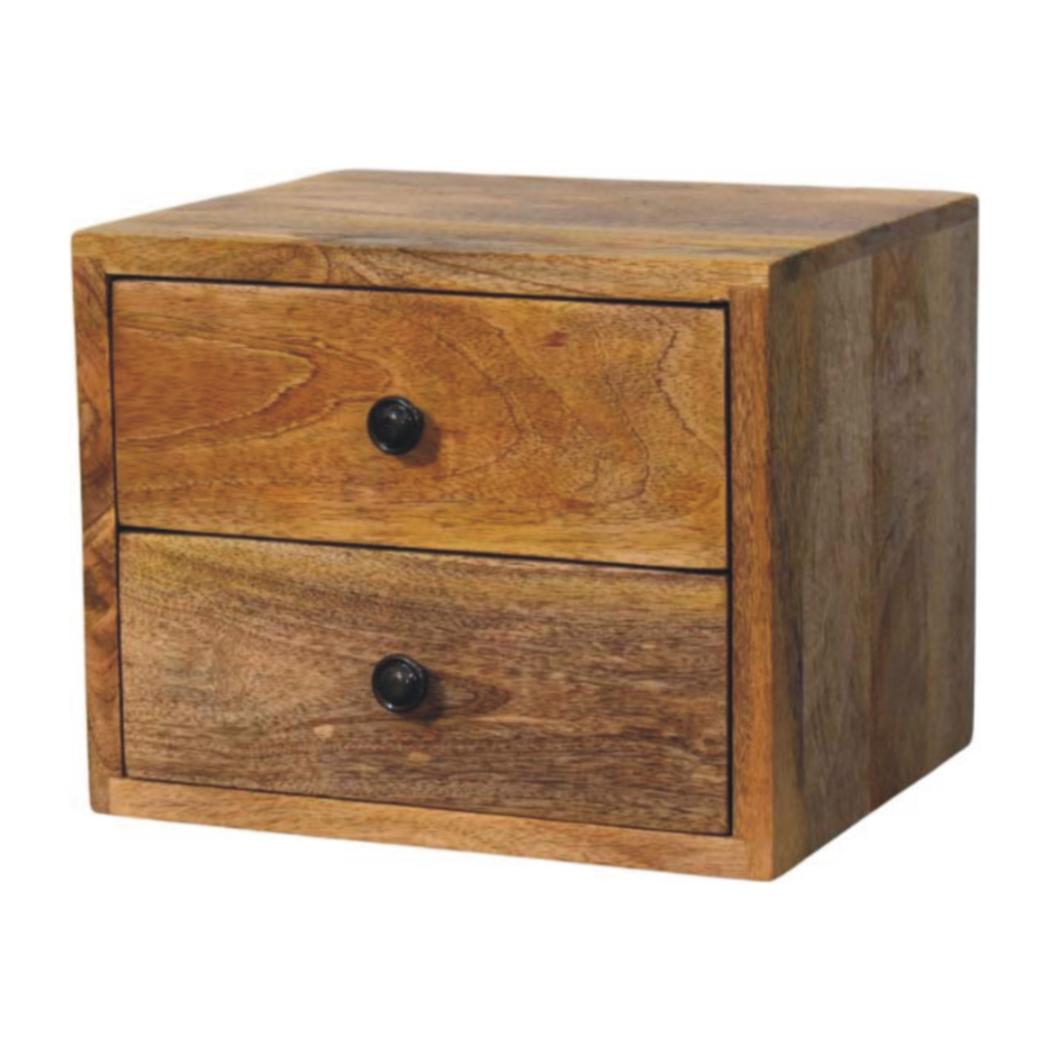 Solis Wall-Mounted Bedside Table | Solid Mango Wood | Oak-ish Finish | 2 Drawers