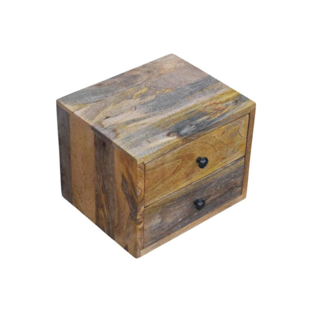 Solis Wall-Mounted Bedside Table | Solid Mango Wood | Oak-ish Finish | 2 Drawers