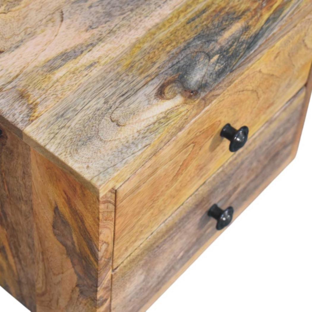 Solis Wall-Mounted Bedside Table | Solid Mango Wood | Oak-ish Finish | 2 Drawers