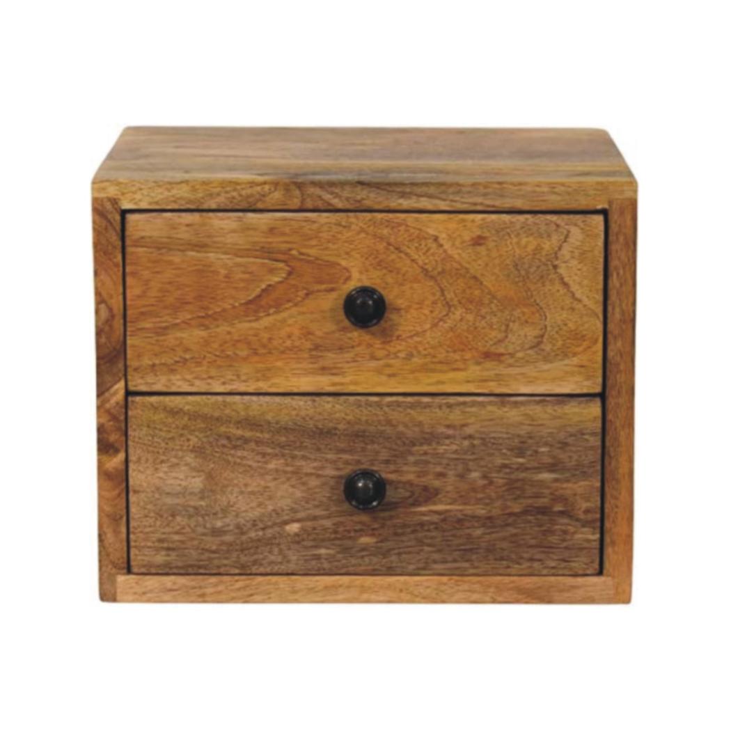 Solis Wall-Mounted Bedside Table | Solid Mango Wood | Oak-ish Finish | 2 Drawers