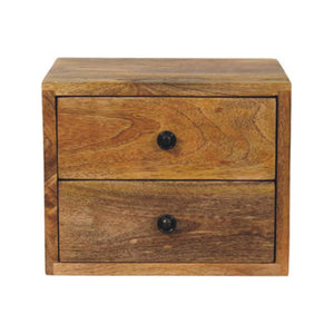 Solis Wall-Mounted Bedside Table | Solid Mango Wood | Oak-ish Finish | 2 Drawers