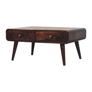 Sonata Coffee Table | Solid Mango Wood | California Walnut Finish | 2 Drawer Storage Coffee Table