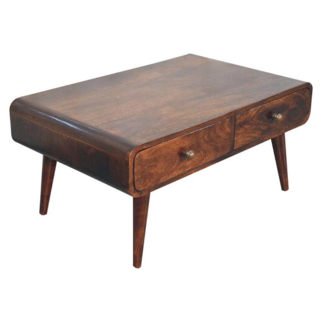 Sonata Coffee Table | Solid Mango Wood | California Walnut Finish | 2 Drawer Storage Coffee Table