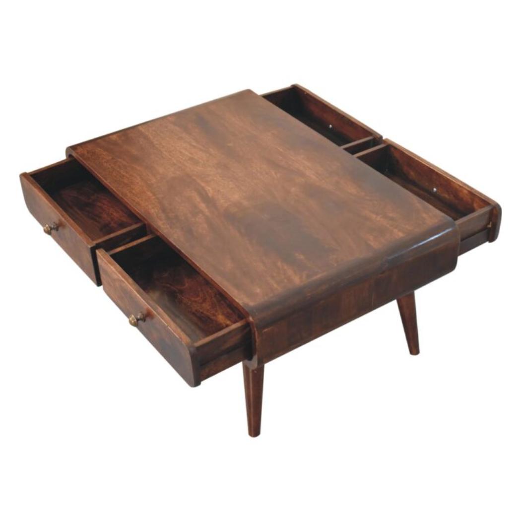 Sonata Coffee Table | Solid Mango Wood | California Walnut Finish | 2 Drawer Storage Coffee Table