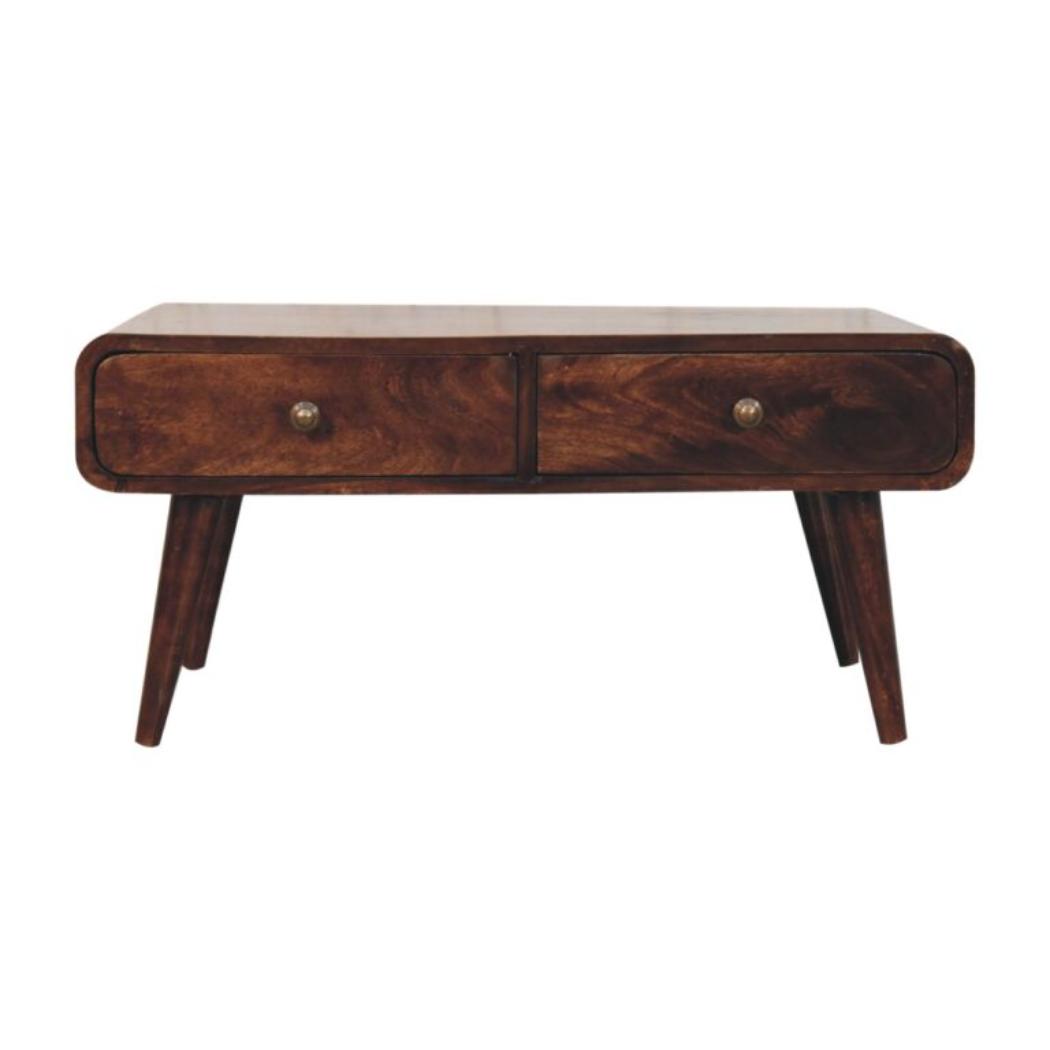 Sonata Coffee Table | Solid Mango Wood | California Walnut Finish | 2 Drawer Storage Coffee Table