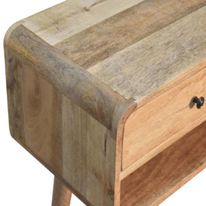 Sonata Curved Console Table | Solid Mango Wood | Oak-Ish Finish | 2 Drawers & Open Shelf
