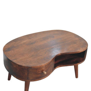 Sorrento Wave Coffee Table | Solid Mango Wood | California Walnut Finish | 1 Drawer with Open Shelf