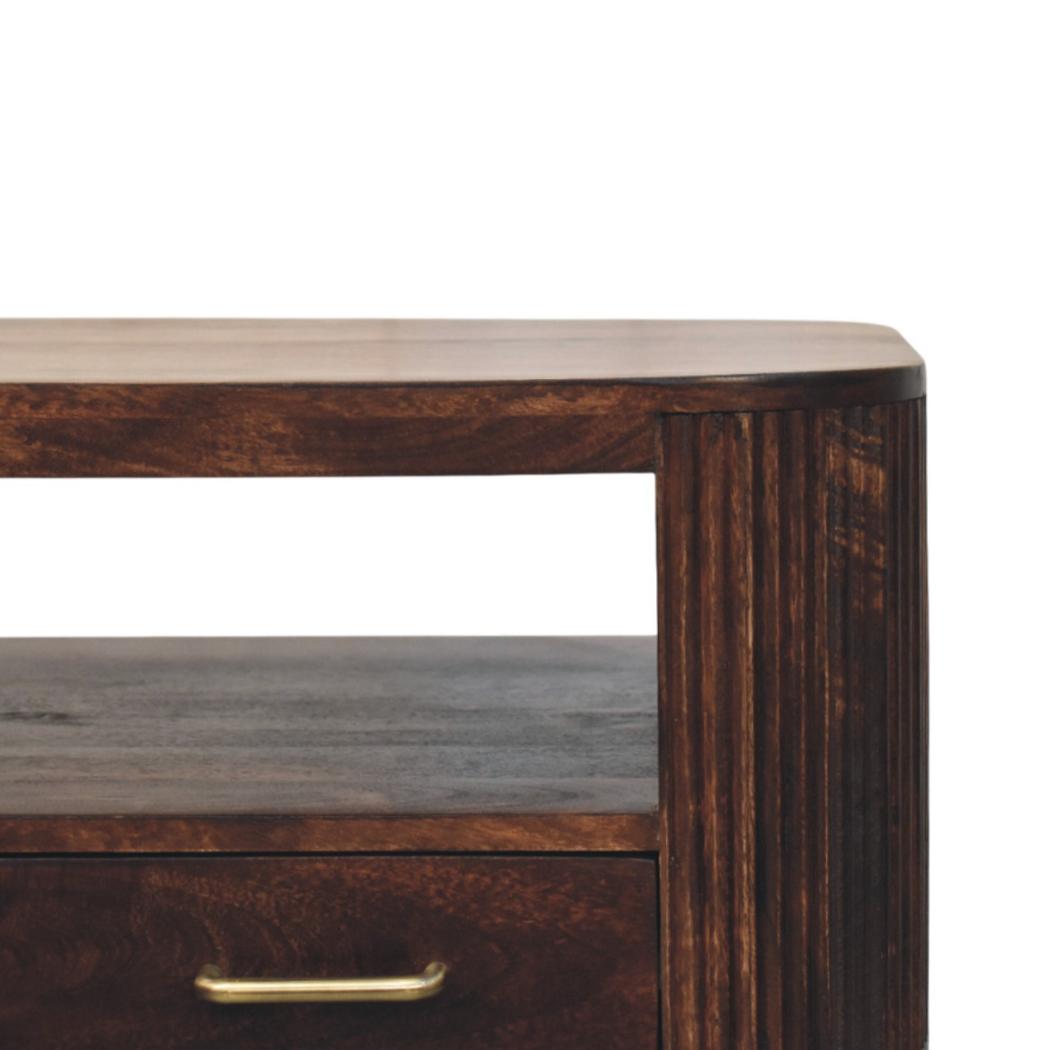 Sphere Leg Coffee Table | Solid Mango Wood | California Walnut Finish | 2 Drawer Coffee Table with Open Shelf