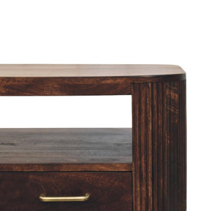Sphere Leg Coffee Table | Solid Mango Wood | California Walnut Finish | 2 Drawer Coffee Table with Open Shelf