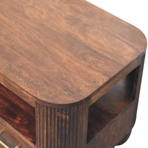 Sphere Leg Coffee Table | Solid Mango Wood | California Walnut Finish | 2 Drawer Coffee Table with Open Shelf