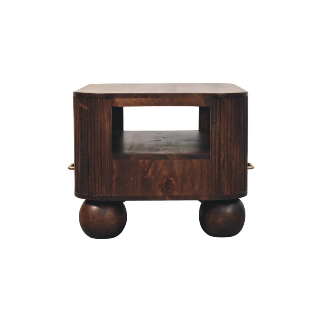 Sphere Leg Coffee Table | Solid Mango Wood | California Walnut Finish | 2 Drawer Coffee Table with Open Shelf