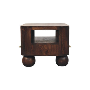 Sphere Leg Coffee Table | Solid Mango Wood | California Walnut Finish | 2 Drawer Coffee Table with Open Shelf