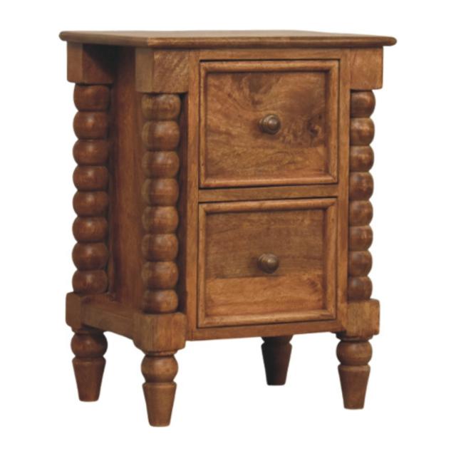 Spindle Amber Bedside Table | Warm Wood Nightstand