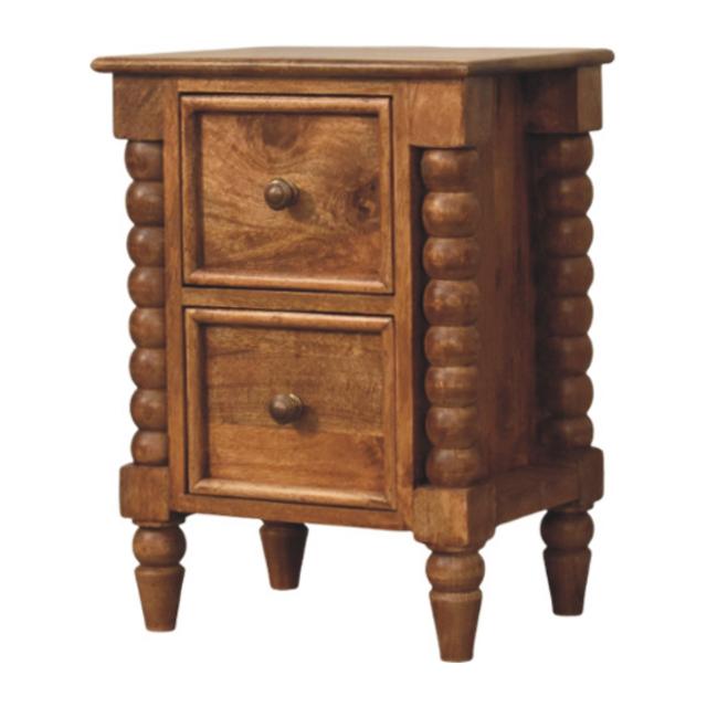 Spindle Amber Bedside Table | Warm Wood Nightstand
