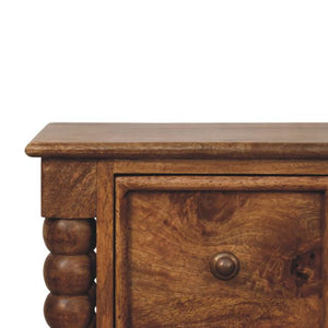 Spindle Amber Bedside Table | Warm Wood Nightstand