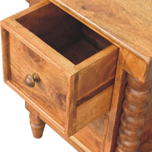 Spindle Amber Bedside Table | Warm Wood Nightstand